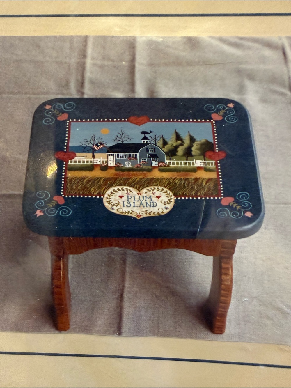 Tole Painting Vintage Plum Island Painted Folk Art Side Table DIY Craft Pattern